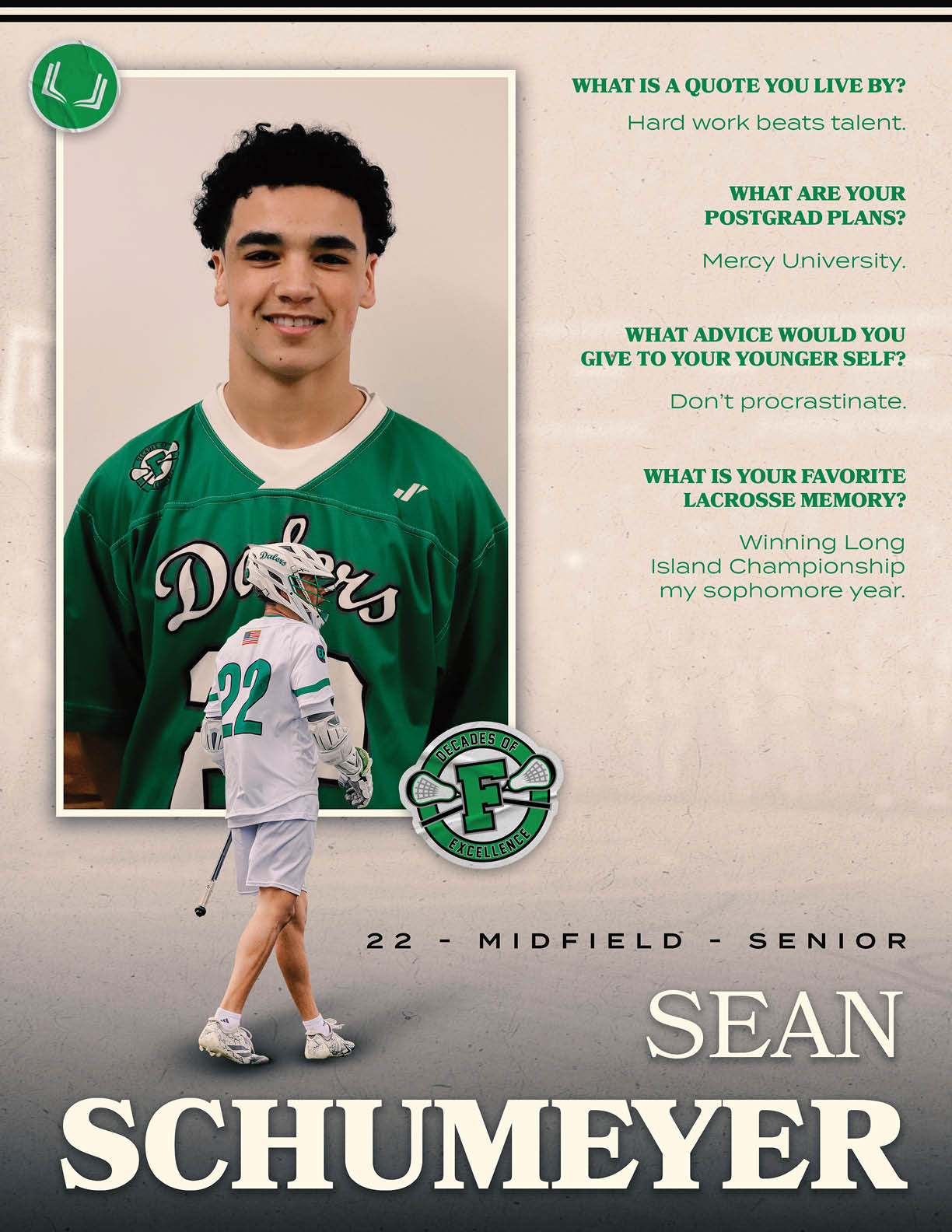A man wearing a green and white jersey. Description generated by AI