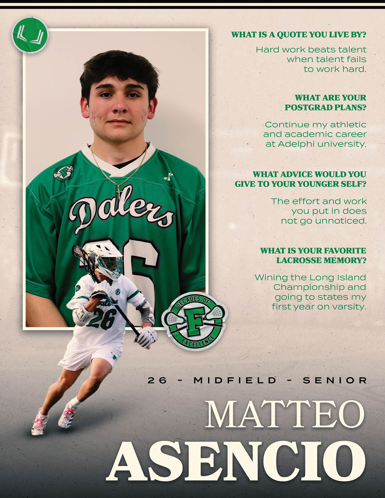 A man wearing a green jersey with the number 6 on it. Description generated by AI