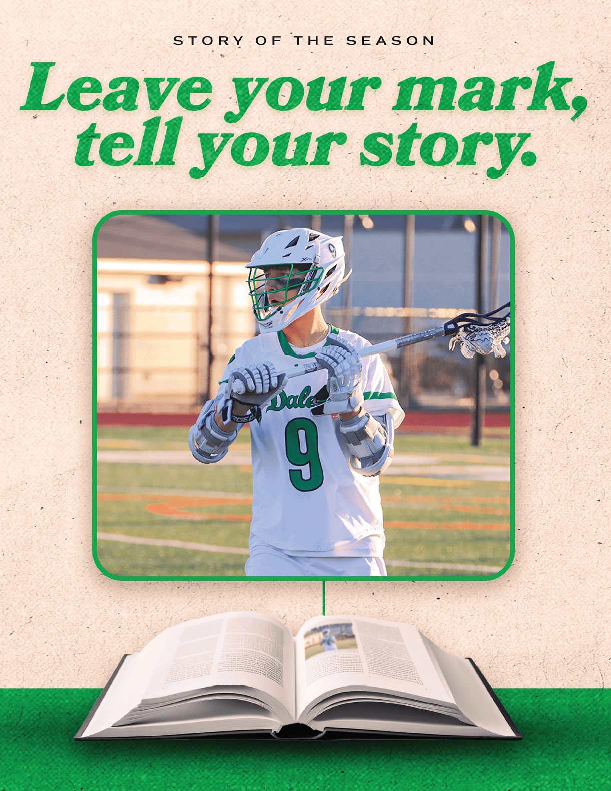 A book with a picture of a man in a white and green uniform. Description generated by AI
