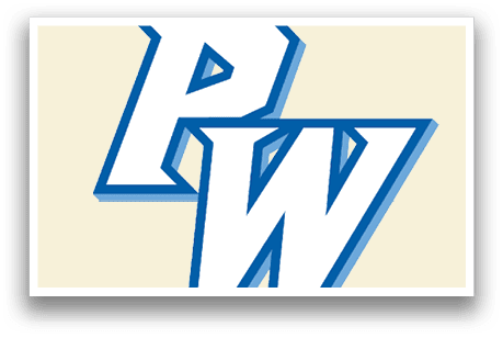 A blue and white logo for PW. Description generated by AI