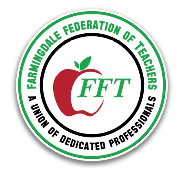 A green and white logo for the Farmingdale Federation of Teachers. Description generated by AI