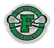 A green and white circular logo featuring a large green letter F with two crossed lacrosse sticks behind it and the words “EXCELLENCE" and "OF" partially visible around the circle. Description generated by AI
