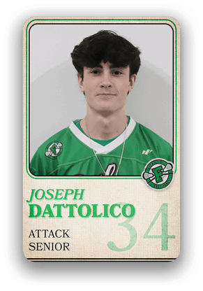 Person wearing a green sports jersey with the name Joseph Dattolico, labeled as an attack senior with the number 34 on a card-style background. Description generated by AI