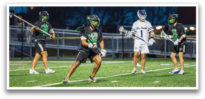 A group of people playing a game of lacrosse on a field. AI generated content