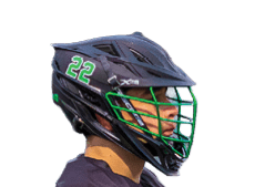 A man in a black shirt and white shorts is holding a lacrosse stick and preparing to play. AI generated content