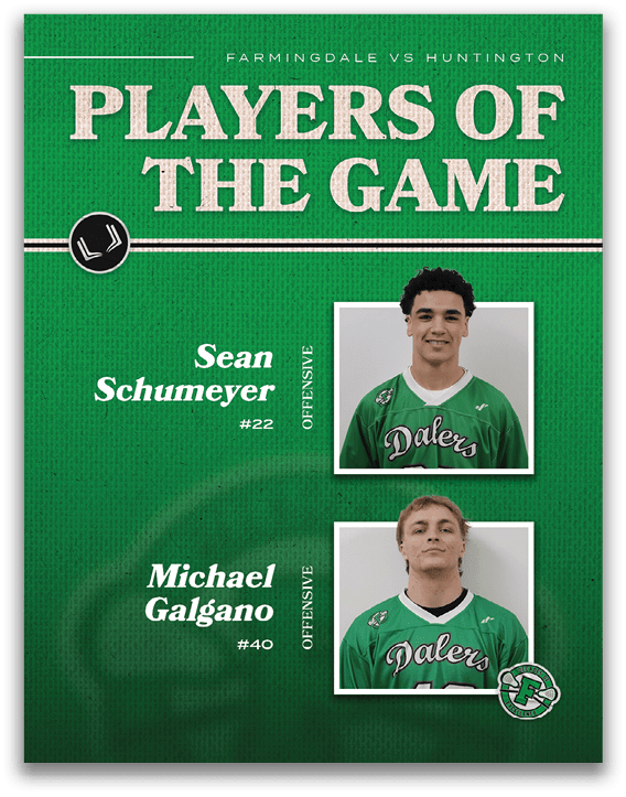 A green and white poster of two football players. Description generated by AI