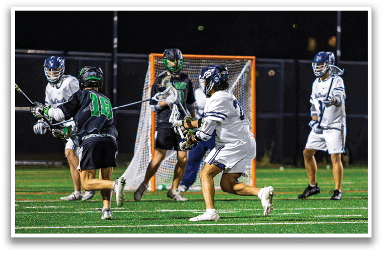 A group of people playing a game of lacrosse on a field. AI generated content