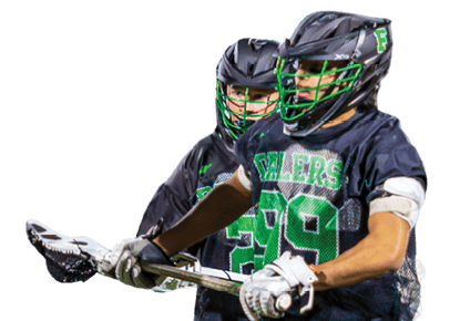 A man wearing a number 29 jersey is playing lacrosse. Description generated by AI