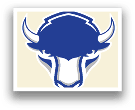 A blue and white buffalo head. Description generated by AI