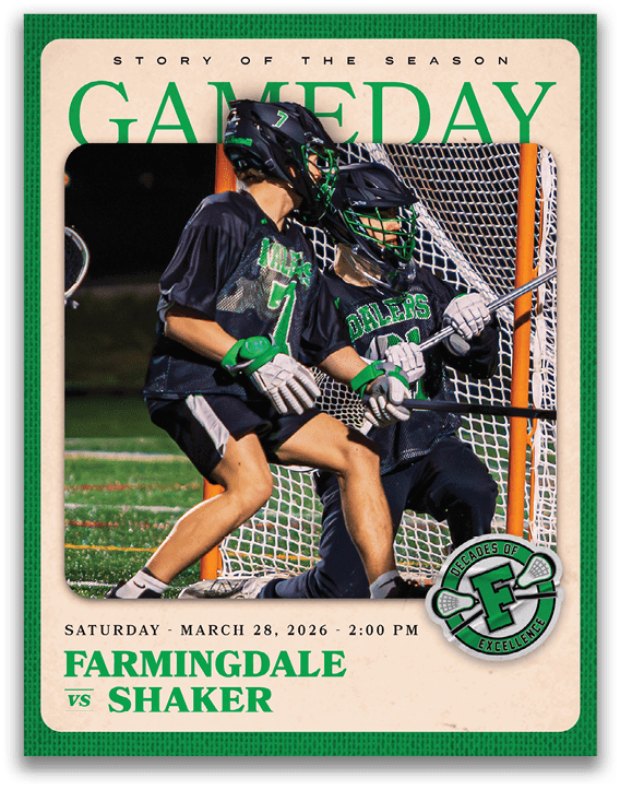 A green and white advertisement for a lacrosse game. Description generated by AI