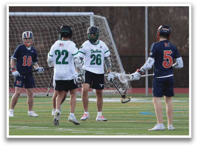 A group of people playing a game of lacrosse. Description generated by AI