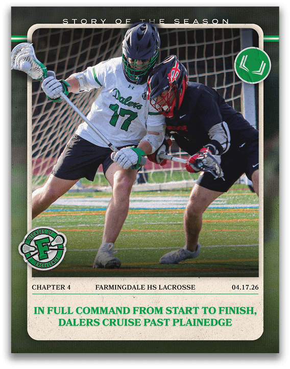 A lacrosse game is being played with two teams. Description generated by AI