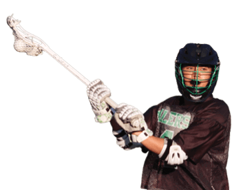 A man holding a lacrosse stick. Description generated by AI