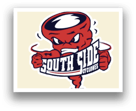 A red and white logo for the South Side Cyclones. Description generated by AI