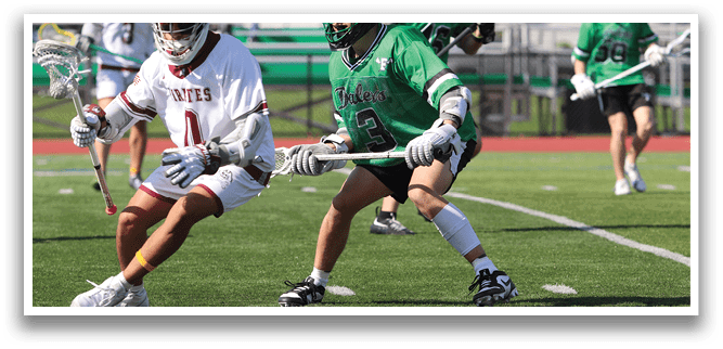 A man in a white jersey is running with a stick. Description generated by AI