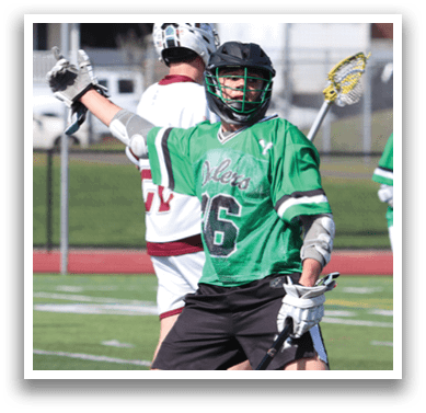 A group of people playing a game of lacrosse on a field. Description generated by AI