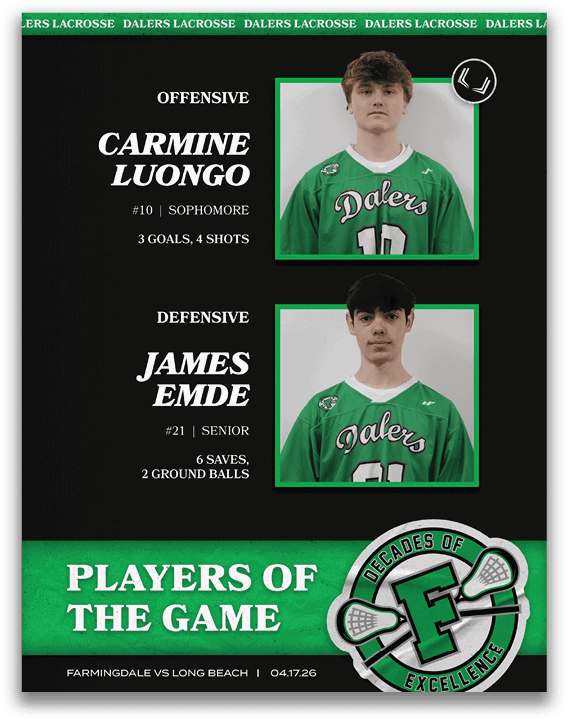 A green and white poster with two photos of young men in green jerseys. Description generated by AI
