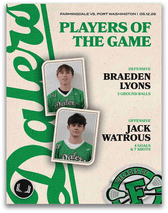 A green and white poster advertising a game between Farmington and Port Washington. Description generated by AI