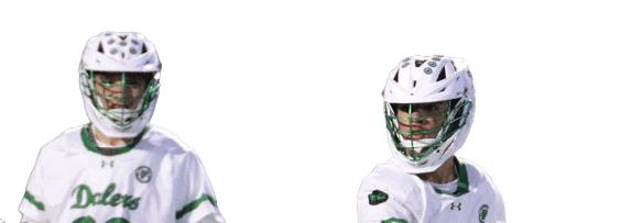 Two men playing lacrosse. Description generated by AI