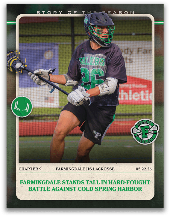 A man wearing a black and green jersey is holding a lacrosse stick. Description generated by AI