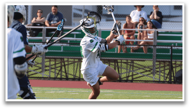 A group of three men are playing a game of lacrosse. One man is holding a stick, while the other two are holding their sticks in the air. AI generated content