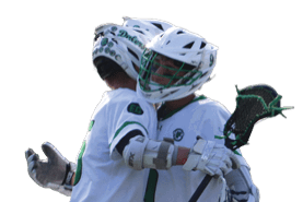 A man in a black shirt and white shorts is holding a lacrosse stick and preparing to play. AI generated content