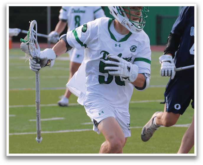 A man in a black shirt and white pants is holding a lacrosse stick and preparing to play. AI generated content
