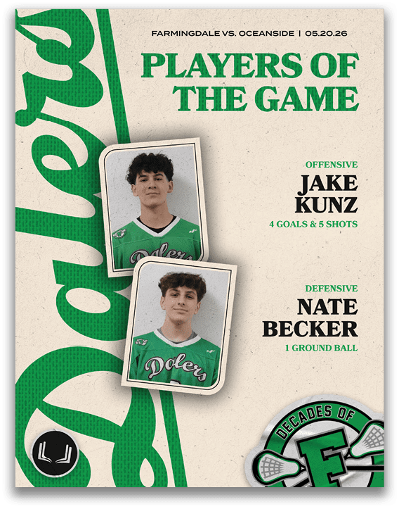 A green and white poster of two football players. Description generated by AI