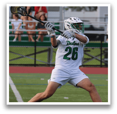 A group of people playing lacrosse on a field. Description generated by AI