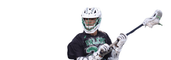 Two men playing lacrosse. Description generated by AI