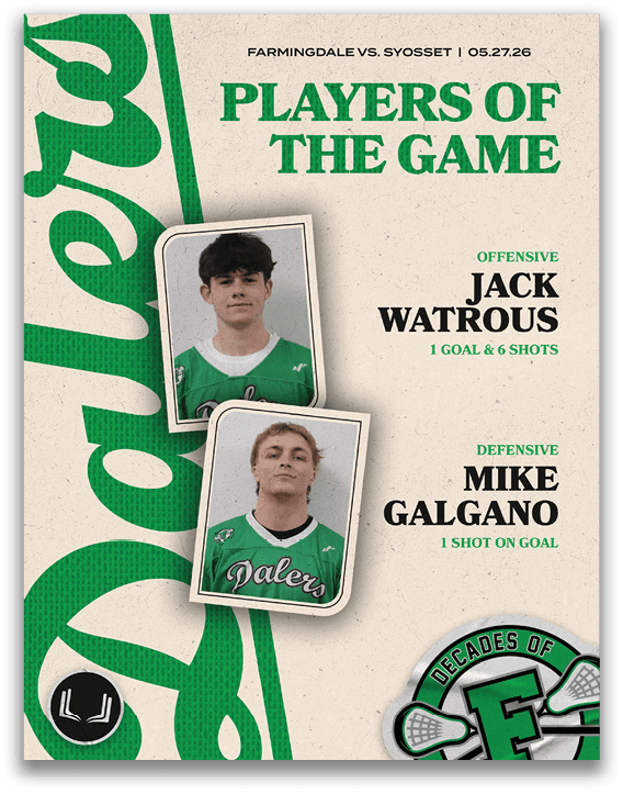 A green and white poster of two football players. Description generated by AI