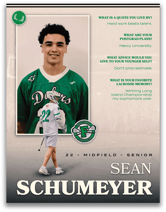 A green and white poster of two football players. Description generated by AI