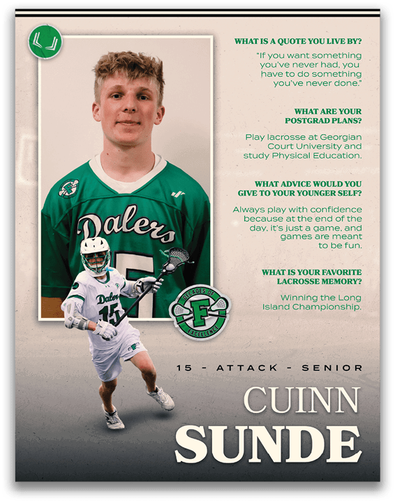 A green and white poster of two football players. Description generated by AI
