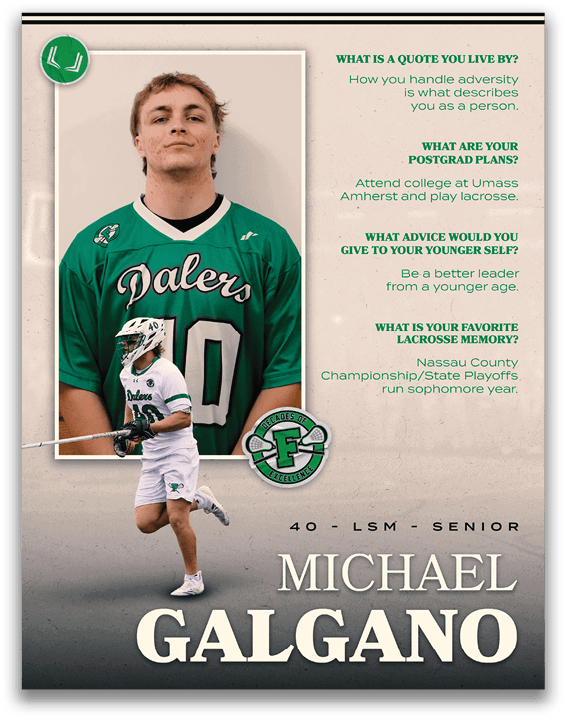 A green and white poster of two football players. Description generated by AI