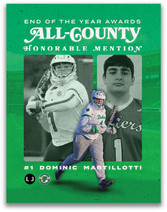 A green and white poster of two football players. Description generated by AI