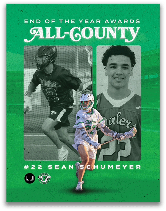 A green and white poster of two football players. Description generated by AI