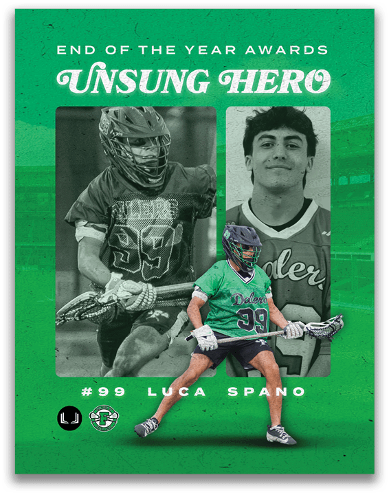 A green and white poster of two football players. Description generated by AI