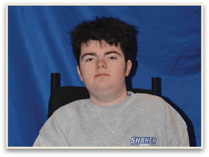 A man in a wheelchair is sitting on a blue background. AI generated content