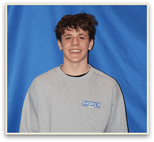 A young man wearing a grey sweatshirt with a blue background. AI generated content