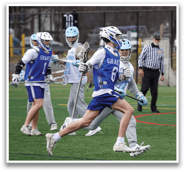 A group of young men playing lacrosse on a field. AI generated content