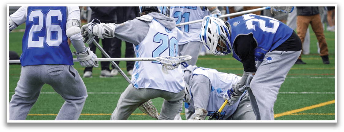 A group of young men playing lacrosse on a field. AI generated content