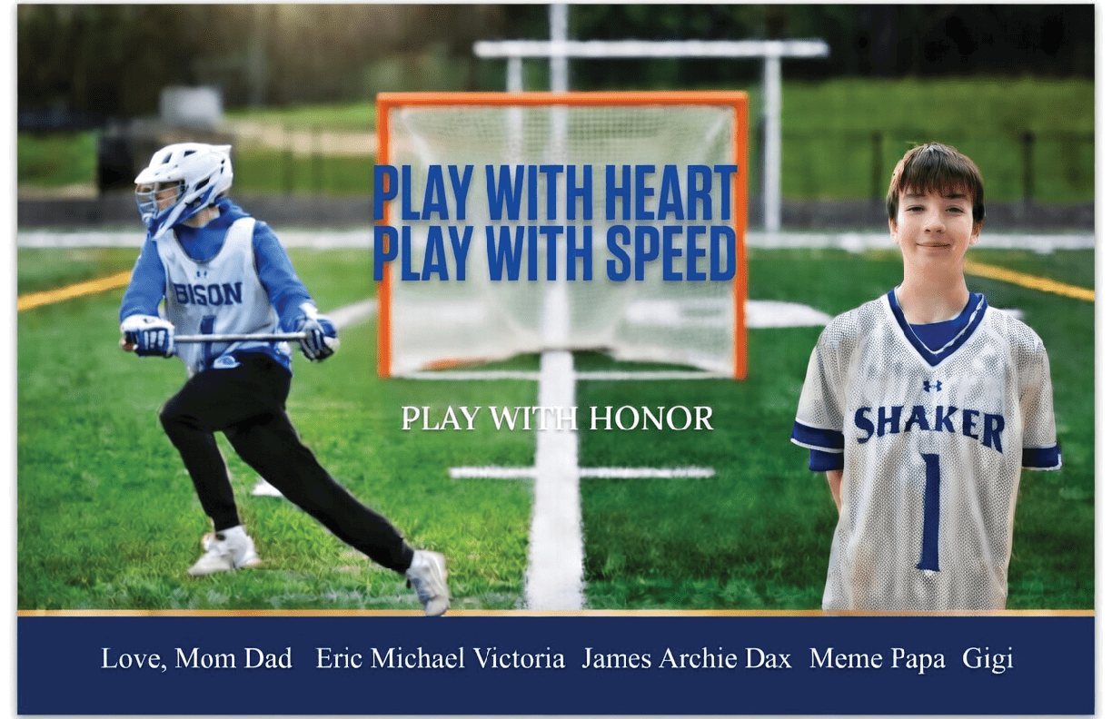 A boy in a Shaker jersey poses for a photo on a field. AI generated content