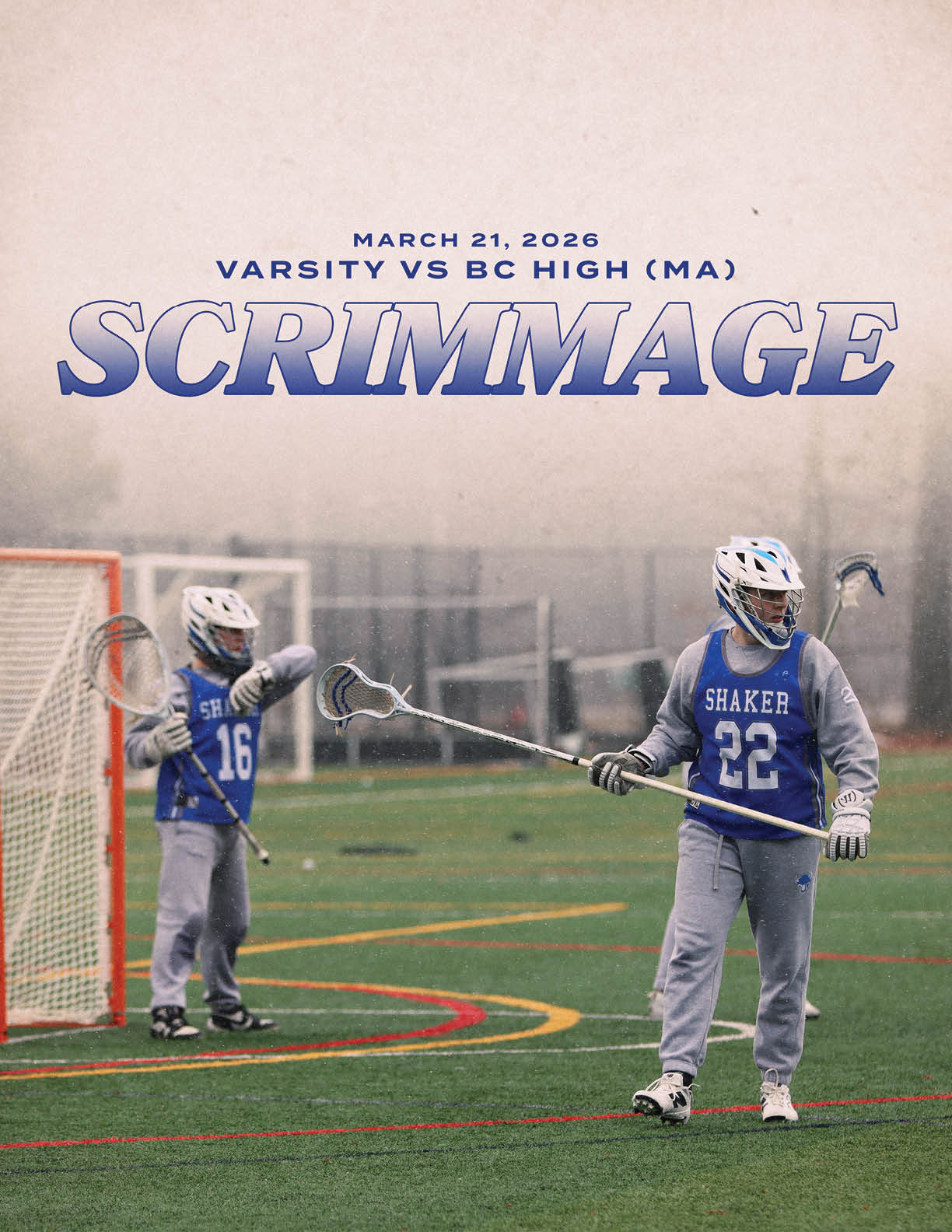 Two boys playing a game of lacrosse. AI generated content