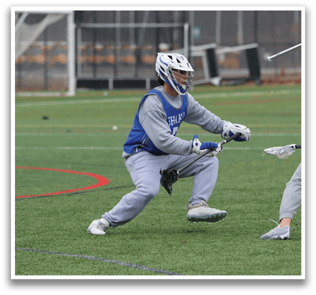 Two men playing a game of lacrosse on a field. AI generated content