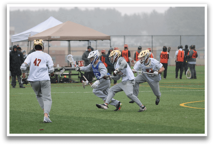 A group of men playing a game of lacrosse on a field. AI generated content