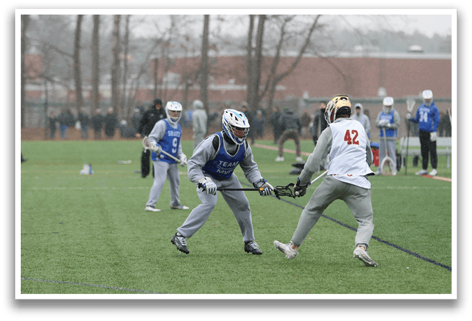 A group of people playing a game of lacrosse on a field. AI generated content