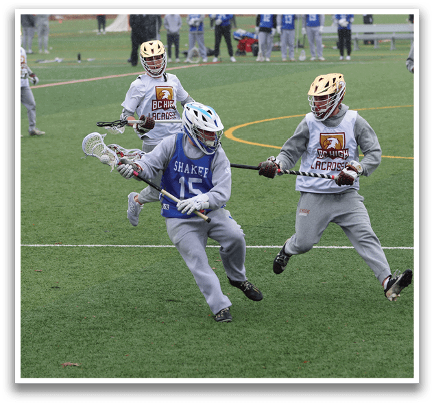 A group of young men playing lacrosse on a field. AI generated content