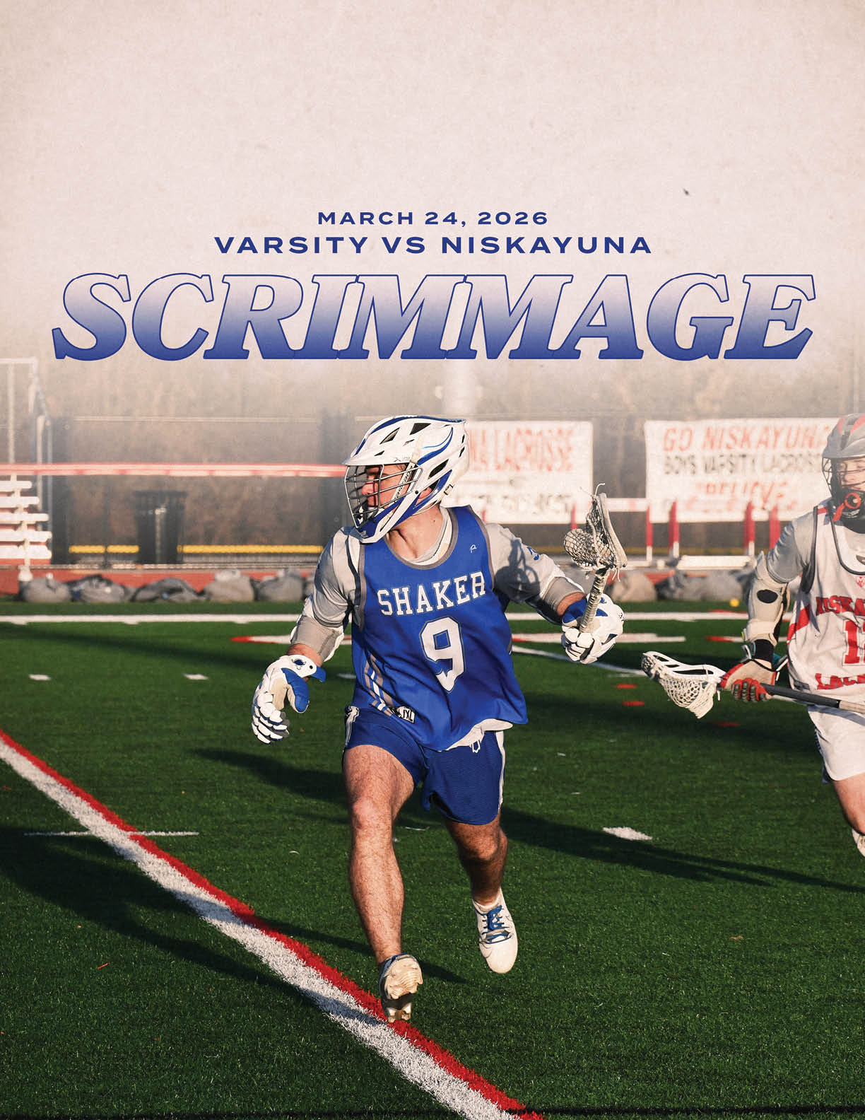 A man wearing a blue and white uniform is running on a field. AI generated content