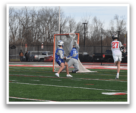 A group of people playing a game of lacrosse on a field. AI generated content