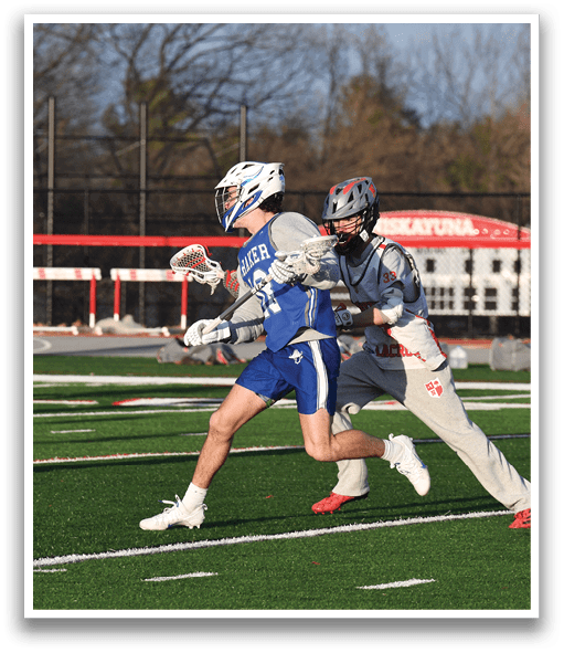 Three young men playing a game of football on a field. AI generated content